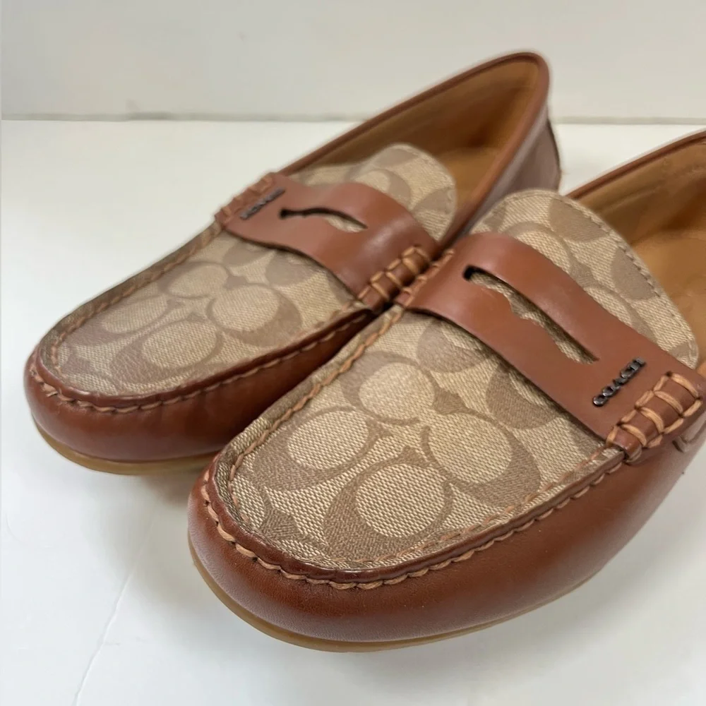 Coach Men's Brown Signature Driver Loafer Shoes 7D